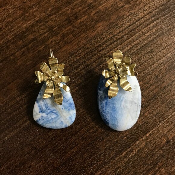 NEW NIB Ulla Johnson Floret Stone Drop Earrings Womens Blue Gold Floral Gray Set - Picture 6 of 8